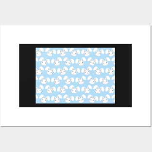 Cute White Bunny on Light Blue background Posters and Art